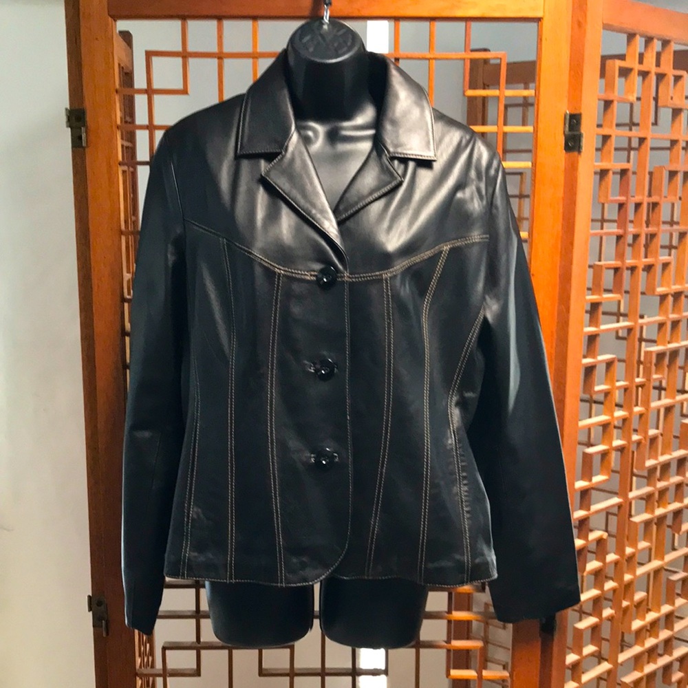 Stylish soft black leather jacket size Large
